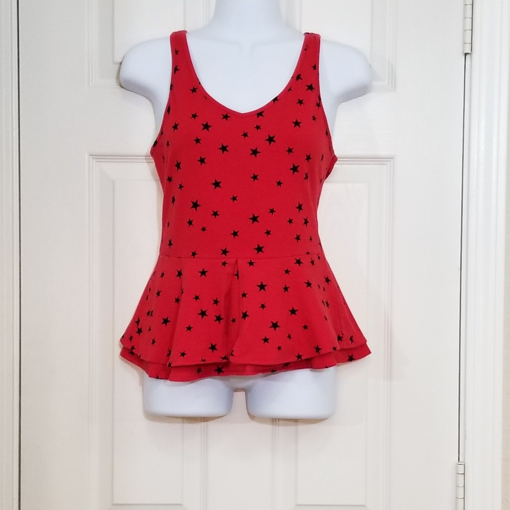 Express Red With Black Stars Peplum Tank Top